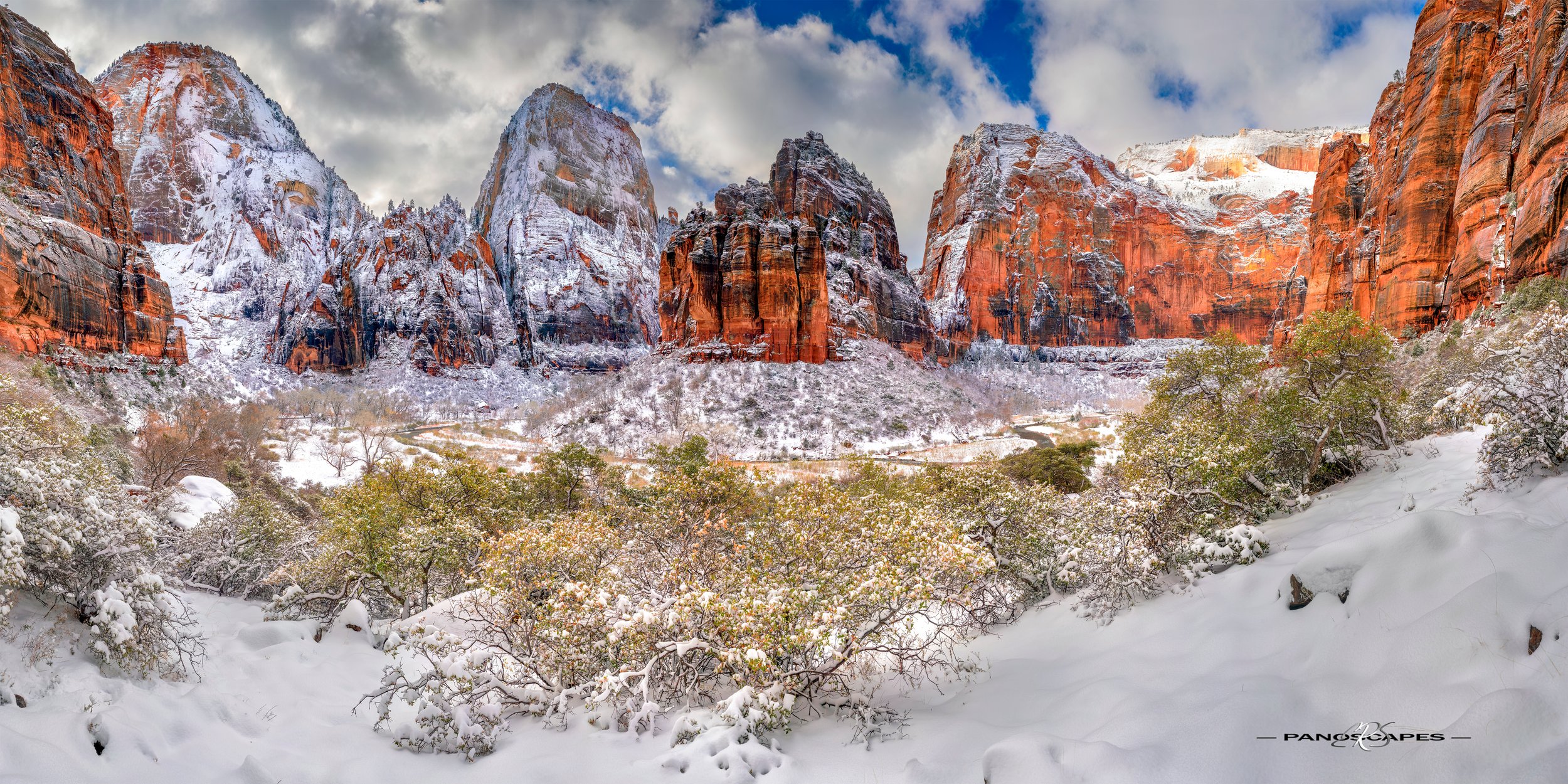 Great White Throne, Angels Landing & Cathedral by Edwin R Schottstaedt 