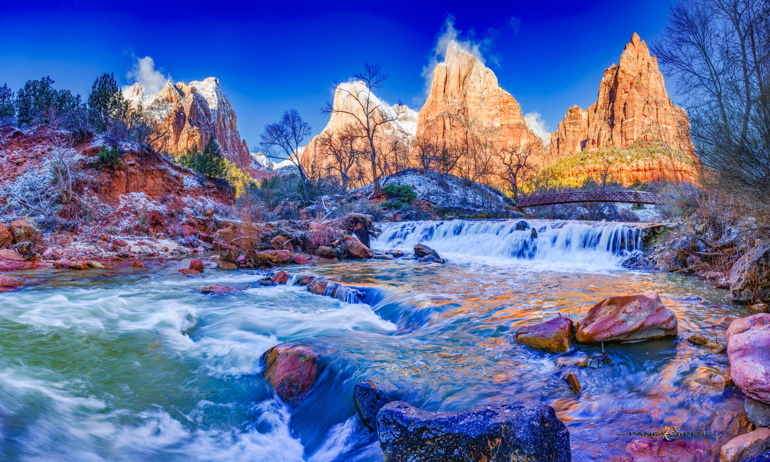 Virgin River and the Court of Patriarchs, Zion National Park by Edwin R Schottstaedt 