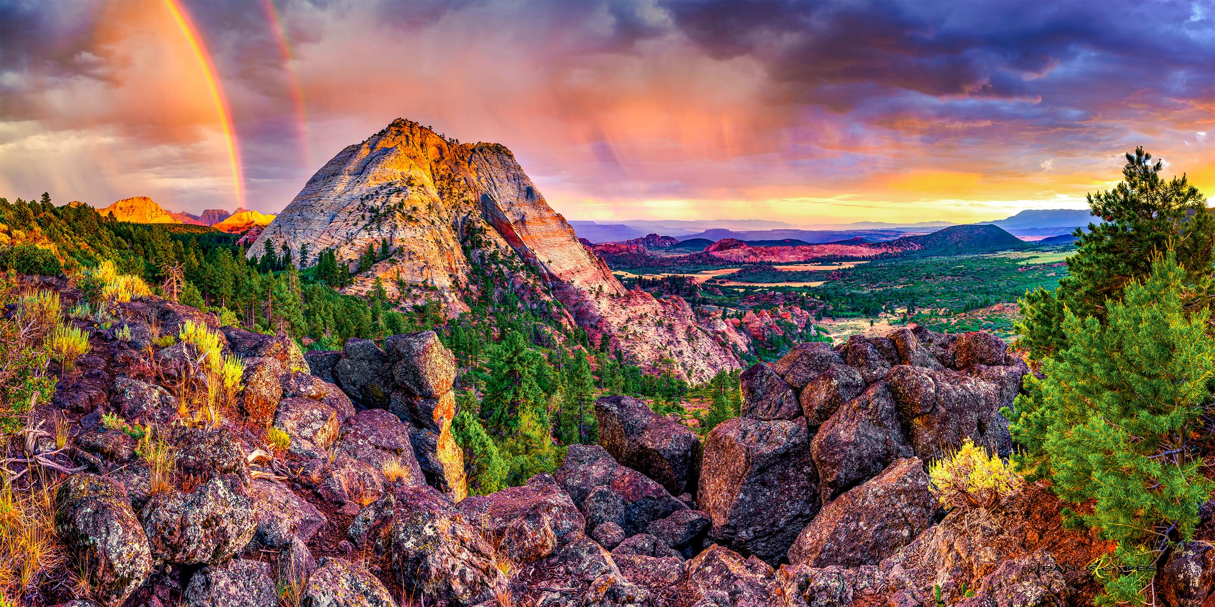 An Amazing Rainbow over Pinevalley Peak KTR road in Zion National Park by Edwin R Schottstaedt 
