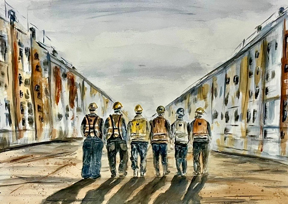 Workers on a construction site by Oscars Art 