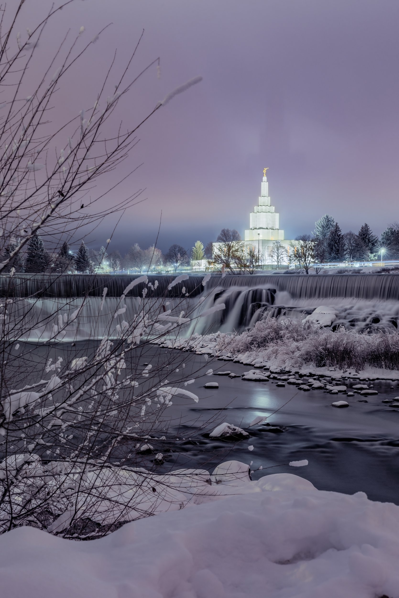 Idaho Falls Temple on a Winter Night by Clay Cammack Photography